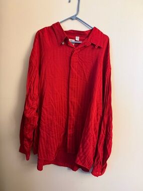 Men's Red Long-Sleeve Button-Up Shirt Jacket